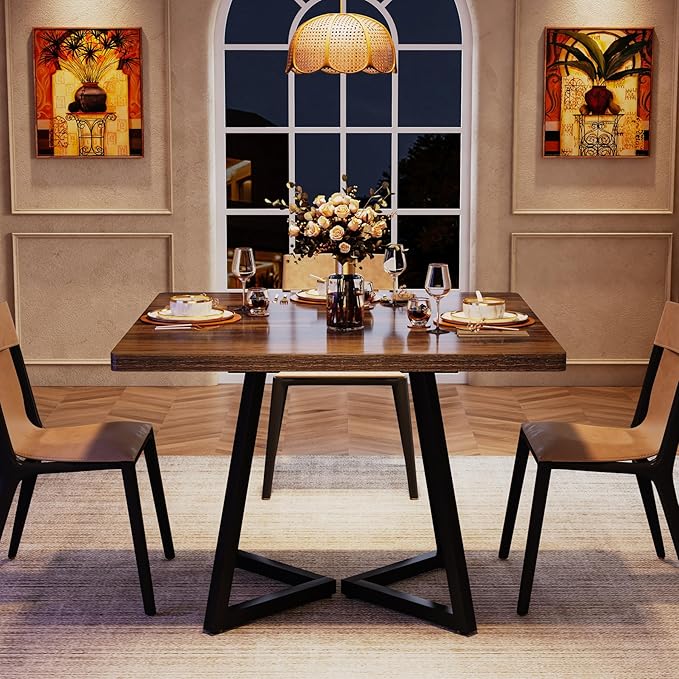 Tribesigns Square Dining Table for 6, 31.5" Industrial Dinner Table with Metal Base, Kitchen Table for Dining Room, Small Space, Apartment, Rustic Brown & Black