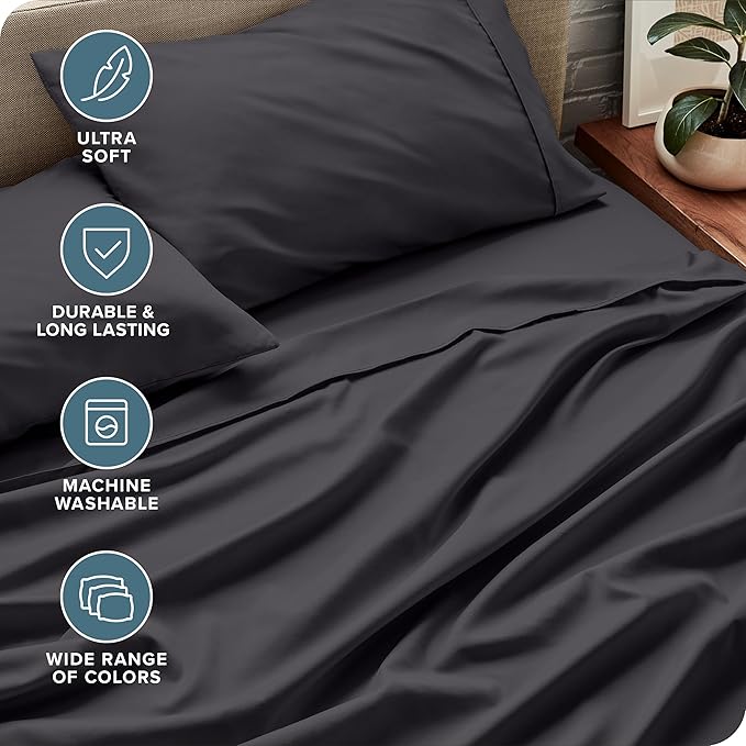 Bare Home Twin XL Sheet Set - College Dorm Size - Luxury 1800 Ultra-Soft Microfiber Twin Extra Long Bed Sheets - Deep Pockets - Easy Fit - Extra Soft - 3 Piece Set (Twin XL, Forged Iron Grey)