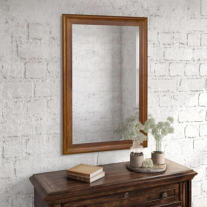 CULER Rustic Wood Wall Mirror for Bathroom,Rectangle 24 x 36 inch Hanging Vanity Mirrors with Wooden Frame for Living Room,Bedroom,Entryway(Walnut Brown)