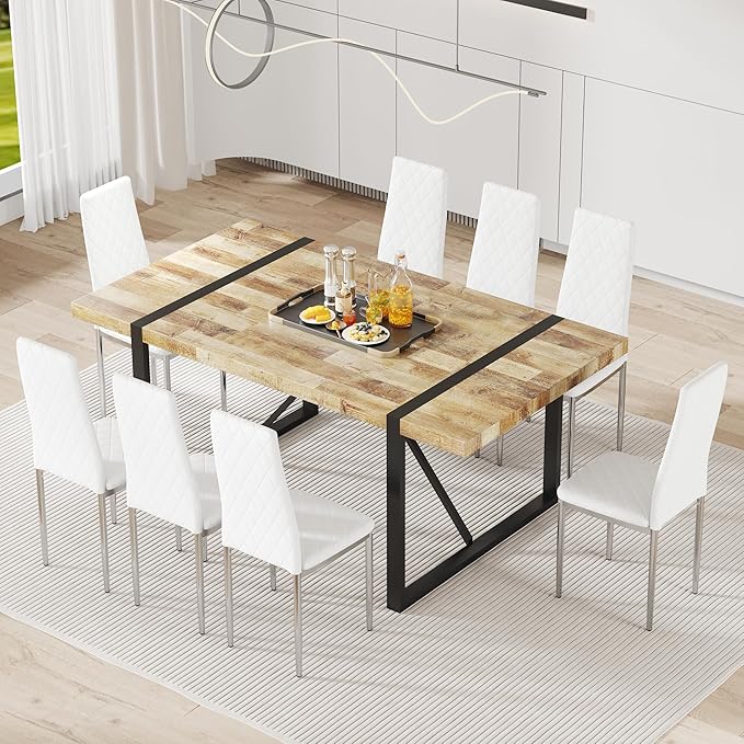 JT Modern Minimalist Dining Chair Fireproof Leather Sprayed Metal Pipe Diamond Grid Pattern Restaurant Home Conference Chair Set of 4 Or 6 (8, White)
