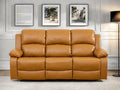 Leather Recliner Sofa Couch, 3-Seater Home Theater Seating Reclining Sofa, Power Reclining Couch with Cup Holders & Drop Down Table for Living Room Furniture Sets, Orange
