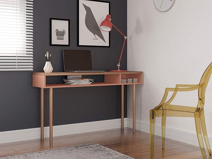 Manhattan Comfort Windsor Modern 2 Shelves Entryway Accent Console Table, 47.24", Ceramic Pink and Nature