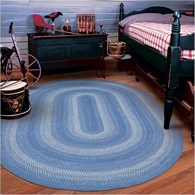 Homespice Denim Jute Blue 6x9' Oval Braided Rugs for Living Room, Bedroom Rug and Dining Room. Pet Friendly. Decor Styles- Farmhouse Rug, Rustic, Vintage, Cottage, Primitive, Country, Boho Rug