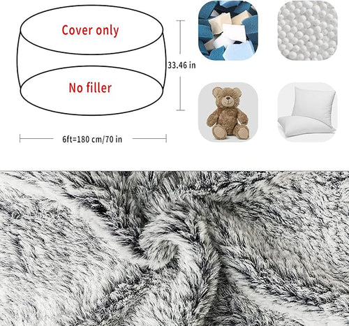 (No Filler) Bean Bag Chair Cover Without Filler,Big Round Soft Fluffy PV Velvet Washable Bean Bag Lazy Sofa Bed Cover for Adults,Living Room Bedroom Furniture Outside,6ft Dark Grey