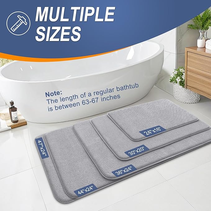 OLANLY Thick Memory Foam Bath Mat Rug 50x30, Extra Soft Absorbent Bathroom Rugs, Quick Dry Bath Mats, Non-Slip, Machine Washable Carpet for Bathroom, Tub and Shower, Home Decor Accessories, Grey