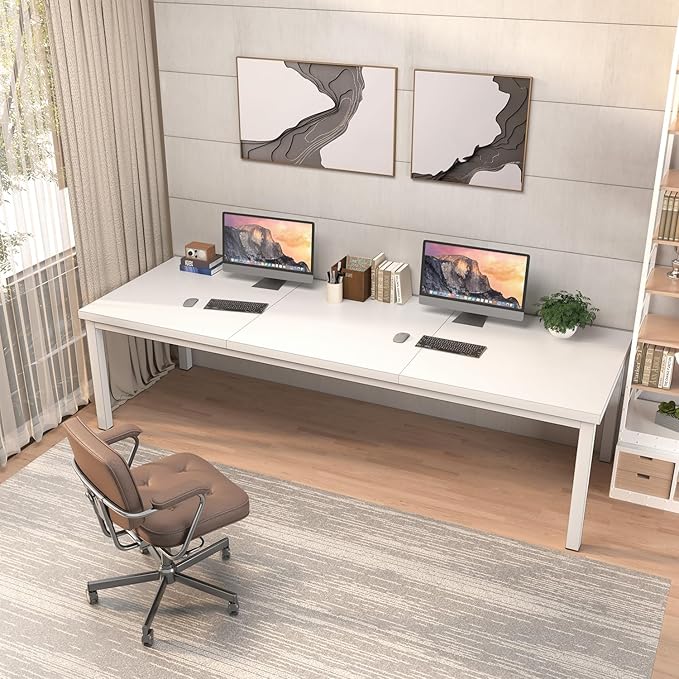 78.7 Inch Large Computer Desk, Long Gaming Table, Modern Two Person Desk Large Executive Office Desk, Double Table at Home, Perfect for Work, Gaming, Studying, and Writing, Etc., White