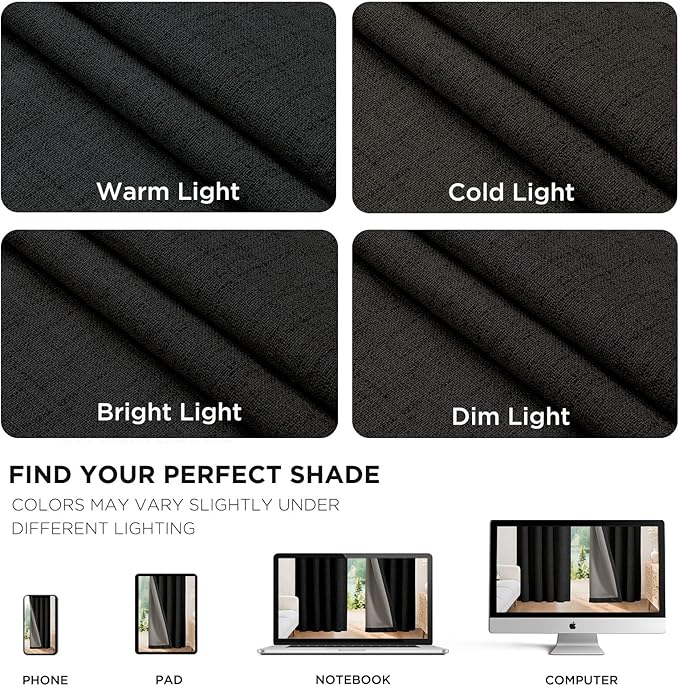 Joydeco 100% Blackout Curtains for Bedroom - Natural Linen Curtains 37" W x 90" L, Thermal Insulated 2 Panels Black Light Blocking Drapes, Rod Pocket & Back Tabs