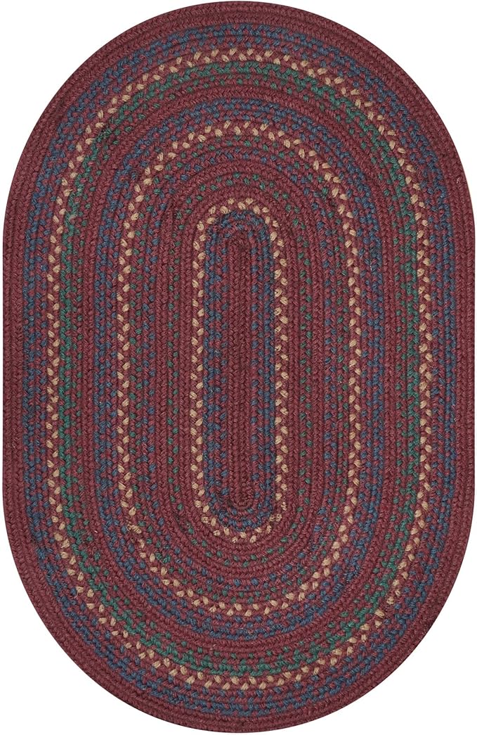 Jamestown Burgundy Oval Braided Rug, Jute, 27"x45" - Rustic Cabin Decor for Entryway, Kitchen, Everywhere