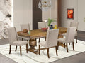 NKFL7-AWA-04-7-Piece Dining Table Set Consists of a Breakfast Table and 6 Light Tan Linen Fabric Dining Chairs with Padded Chair Back - Antique Walnut Finish.