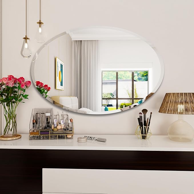 Oval Bathroom Mirror, 28X40 inch Oval Frameless Mirror, Frameless Mirrors for Bathroom,Beveled Bathroom Mirror.
