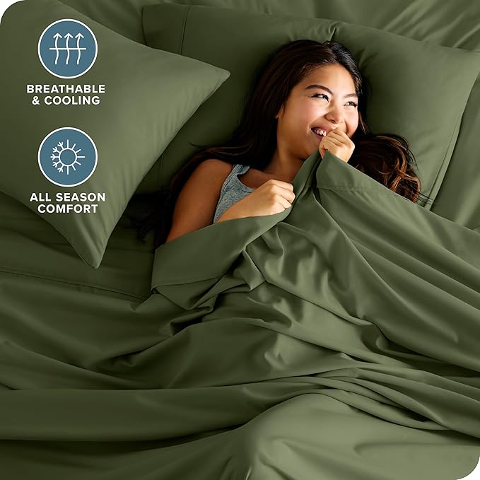 Bare Home Twin Sheet Set - 1800 Ultra-Soft Microfiber Bed Sheets - Double Brushed - Deep Pockets - Easy Fit - Extra Soft - 3 Piece Set - Bedding Sheets & Pillowcases (Twin, Cypress)