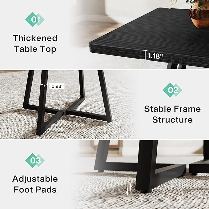 Tribesigns Square Dining Table for 10, 31.5" Industrial Dinner Table with Metal Base, Kitchen Table for Dining Room, Small Space, Apartment, Black