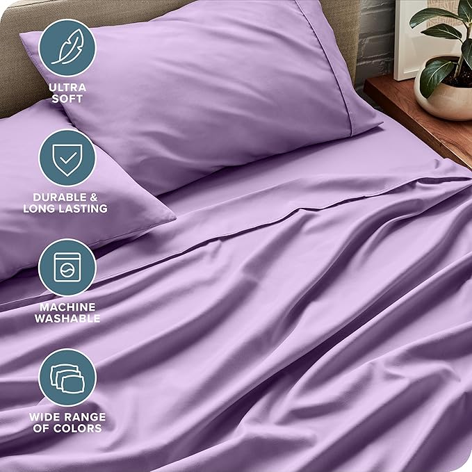 Bare Home King Sheet Set - Luxury 1800 Ultra-Soft Microfiber King Bed Sheets - Double Brushed - Deep Pockets - Easy Fit - 4 Piece Set - Bedding Sheets & Pillowcases (King, Lavender)