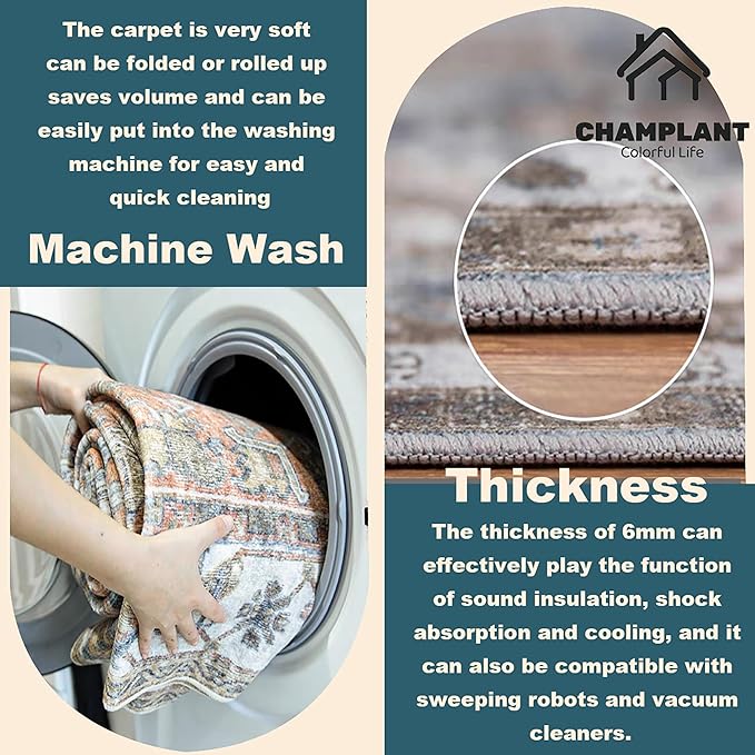 3'x5' Dark Blue Vintage Washable Thin Area Rug Traditional Floor Cover Foldable Indoor Distressed Non Slip Carpet for Bedroom Living Room Bathroom
