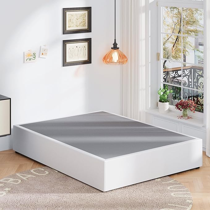 16 Inch Queen Bed Frame with White Skirt Cover, Metal Bed Frame Queen Size with Storage, No Box Spring Needed, Heavy Duty, Easy Assembly, Noise Free, Mattress Foundation