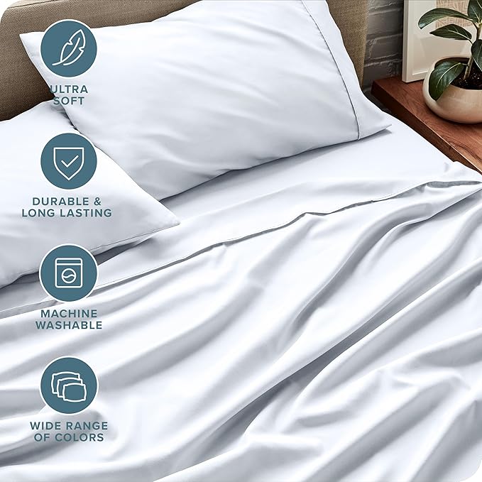 Bare Home Twin XL Sheet Set - College Dorm Size - Luxury 1800 Ultra-Soft Microfiber Twin Extra Long Bed Sheets - Deep Pockets - Easy Fit - Extra Soft - 3 Piece Set - Bed Sheets (Twin XL, White)