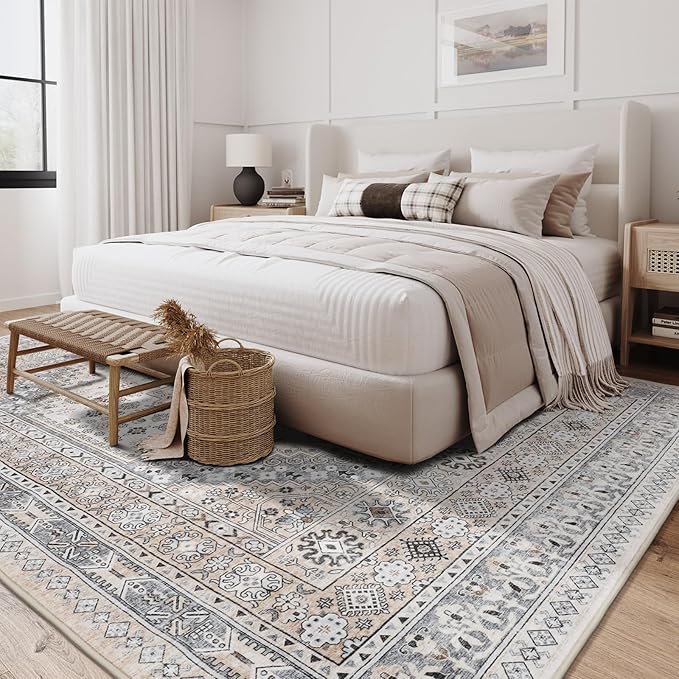 zesthome 9x12 Area Rugs,Stain Resistant Washable Rug,Ultra-Thin Rugs for Living Room,Bedroom,Non-Slip Backing Home Decor Large Area Rug (Beige,9'x12')