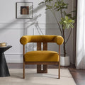 Christopher Knight Home Linton Modern Velvet Upholstered Accent Chair, Living Room Solid Wood Lounge Chair, Bedroom Soft Cushion Comfy Reading Chair, Home Office Sofa Armchair, Mustard Yellow+Brown