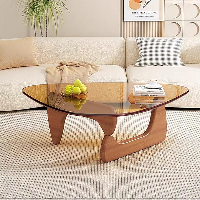 Mid Century Modern Glass Coffee Table, Coffee Table for Living Room, Elegant and Functional Coffee Tables,Suitable for Bedroom Living Room Reception Office Tables（Walnut/Brown，Large）