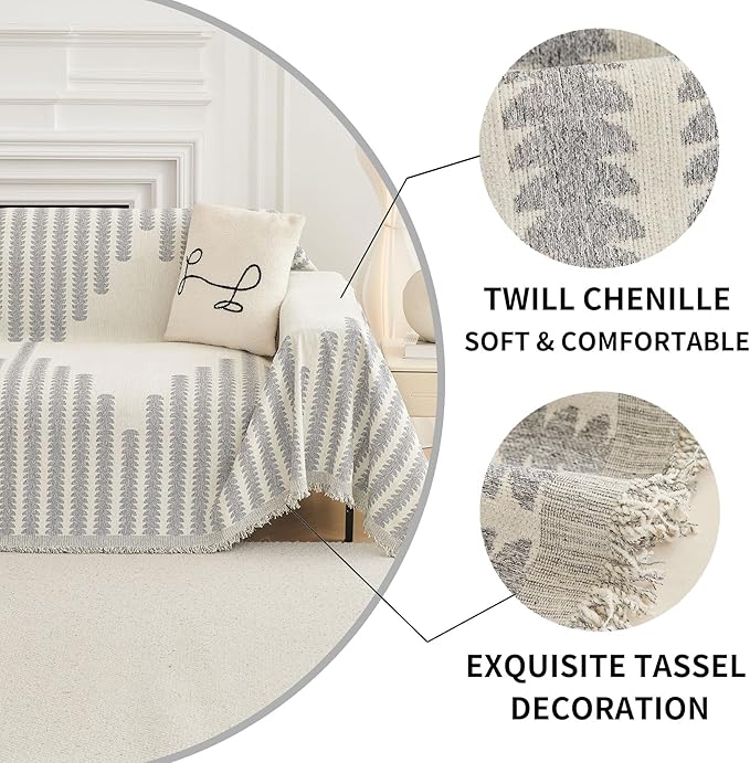 HAOMAIJIA Boho Sofa Covers Couch Covers for 2 Cushion Couch Sofa Pet Friendly Soft Thick Non Slip Couch Cover for Dogs Washable Sectional Couch Covers L Shape Furniture Protector (Grey, 71"x102")