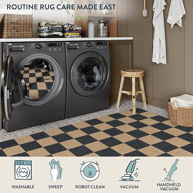 Lahome Checkered Easy Jute 2x3 Rug, Small Entryway Rug Non Slip Kitchen Front Door Mat, Farmhouse Neutral Area Rug Non Shedding Low Pile Floor Carpet for Foyer Porch Doorway