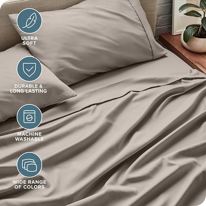 Bare Home Twin XL Sheet Set - 1800 Ultra-Soft Microfiber Twin Extra Long Bed Sheets - Double Brushed - Deep Pockets - Easy Fit - Extra Soft - 3 Piece Set - Bed Sheets & Pillowcases (Twin XL, Khaki)