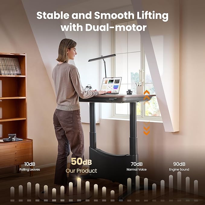 COLAMY Electric Adjustable Standing Desk – 48 x 28 Inch Sit Stand Desk with Drawer & Cable Management, Dual Motor Lift System, Ergonomic Footrest, Home Office Table (MFC Desktop, Walnut + White)