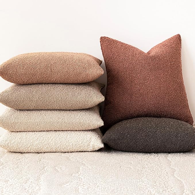 Foindtower Pack of 2 Textured Boucle Throw Pillow Covers Accent Solid Decorative Pillow Cases Cozy Woven Couch Cushion Case for Sofa Bedroom Living Room Home Decor 20x20 Inch Orange Rust Red
