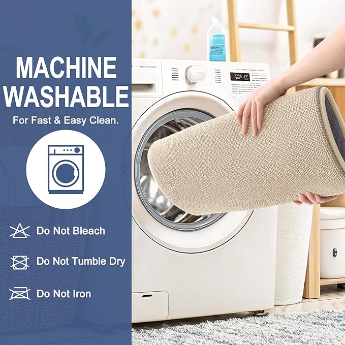 OLANLY Thick Memory Foam Bath Mat Rug 70x24, Extra Soft Absorbent Bathroom Rug, Quick Dry Bath Mats, Non-Slip, Machine Washable Carpet for Bathroom, Tub and Shower, Home Decor Accessories, Beige