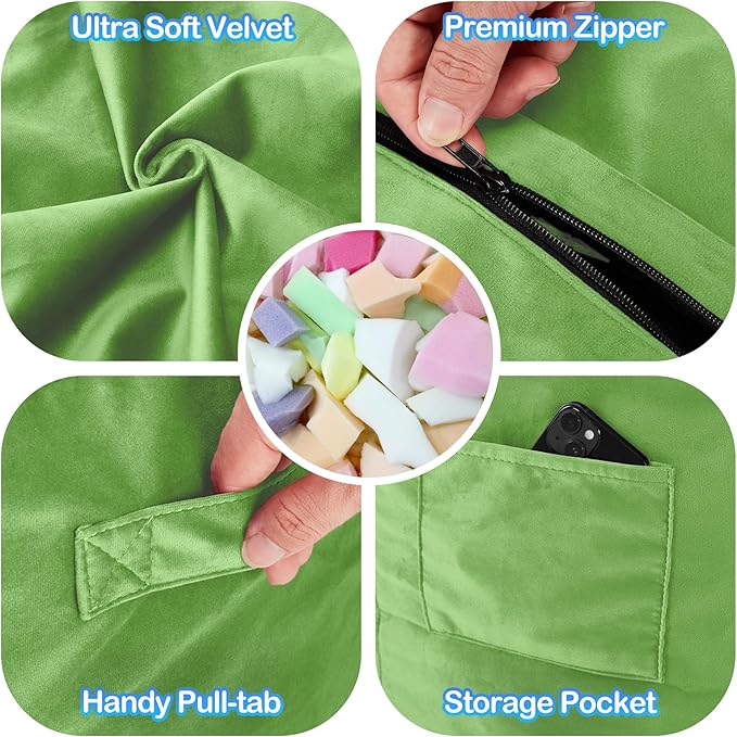 Homguava 3FT Bean Bag Chair: 3' Bean Bags with Memory Foam Filled, Large Beanbag Chairs Soft Sofa with Dutch Velvet Cover-Lime