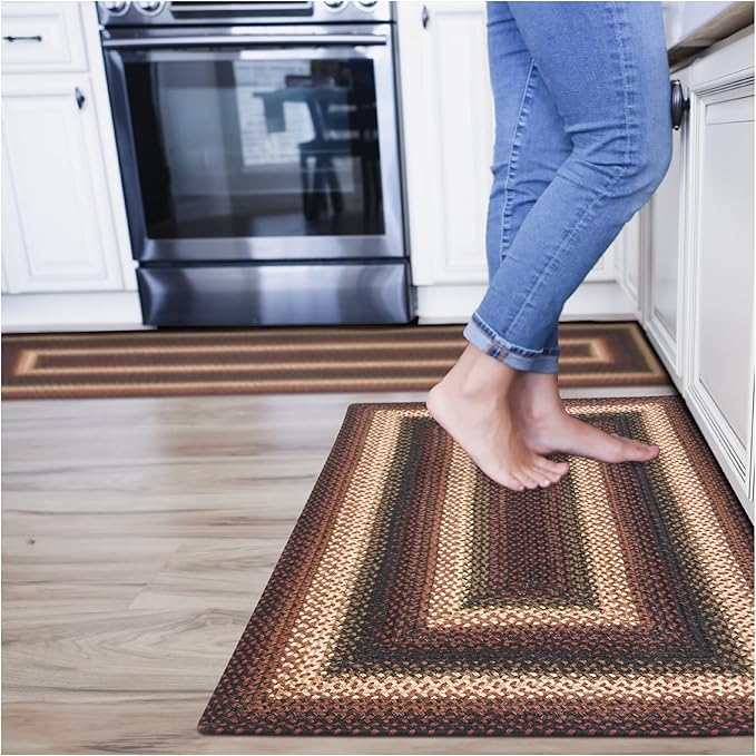 Homespice Prescott Jute Braided Kitchen Rugs 27x45 - Country Style Red and Black Kitchen Rugs for Primitive Decor