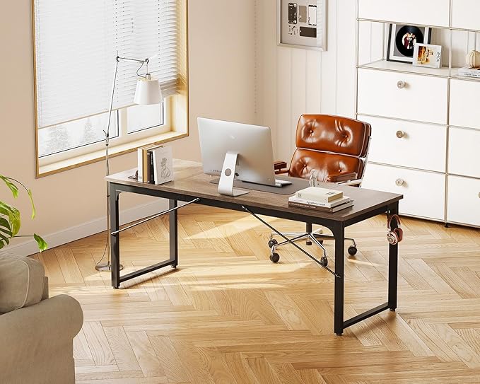 Coleshome 63 Inch Computer Desk, Modern Simple Style Desk for Home Office, Study Student Writing Desk,Grey Oak