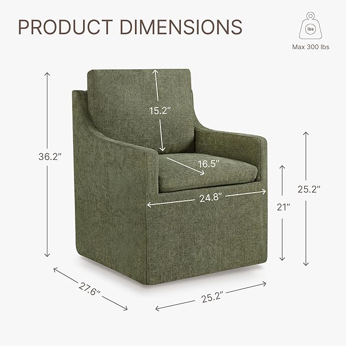 Upholstered Dining Chairs with Casters Easy Assembly Side Deskchair with Rollers for Diningroom Living Room, Green, 1 Box