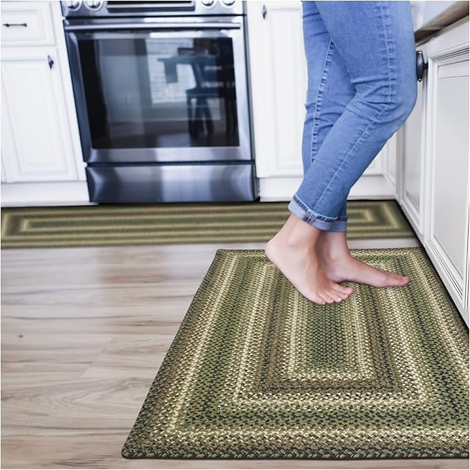 Homespice Pinecone Small Braided Rugs 27x45 - Rustic Jute Kitchen Rug for Country Decor