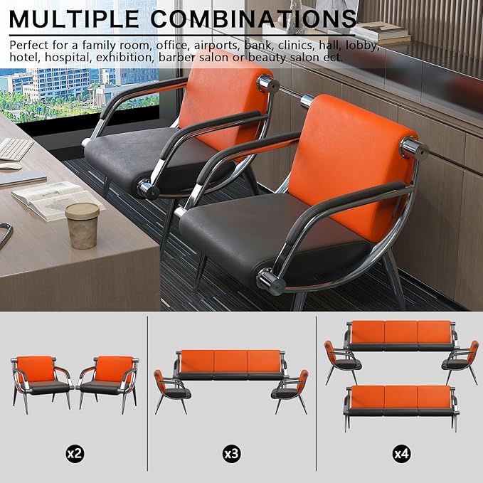 wonline 5 Seat Waiting Room Chair with Armrest PU Leather Office Furniture, Office Guest Seating Lobby Conference Reception Chairs for Airport Clinic Hospital Bank Salon Barber(Orange&Black)