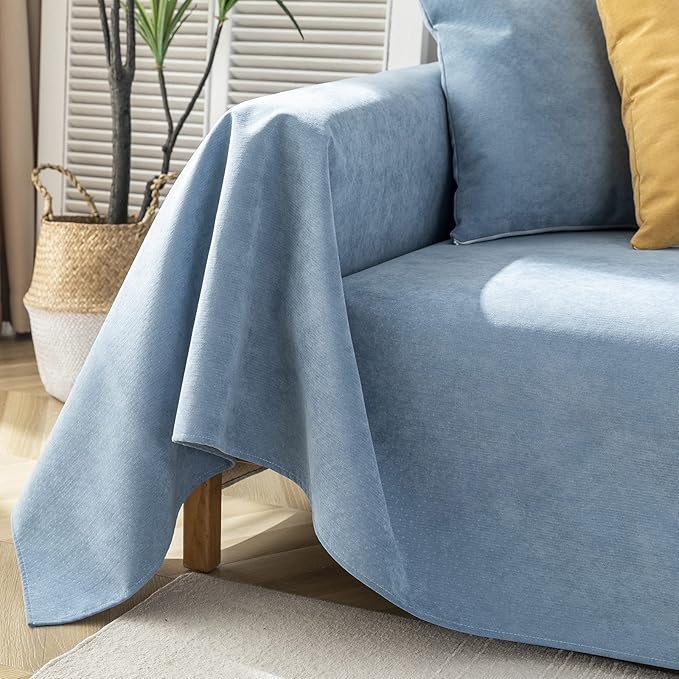 STACYPIK 100% Waterproof Blue Couch Cover for Pets, Sectional L Shape Sofa Cover for 2 Cushion Couch, Anti-Cat Scratch Furniture Protector Cover, Anti Slip Sofa Throw Cover for Dogs Kids-71x102IN