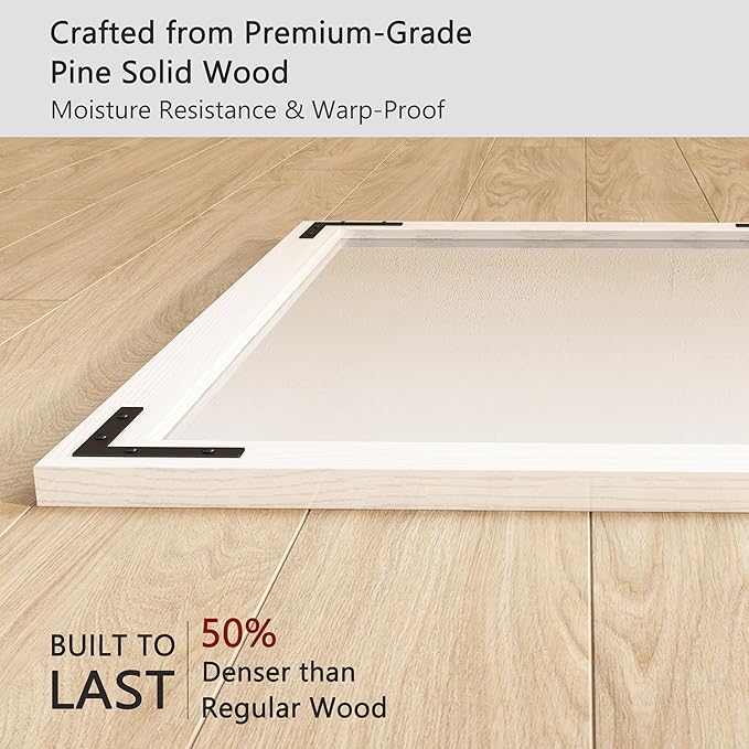 VocalStar White Wood Framed Mirror 24 x 36 Inch, Rustic Natural White Wooden Rectangle Bathroom Vanity Wall Mirror for Farmhouse Boho Decor, 1/4-inch Shatterproof Glass | Waterproof