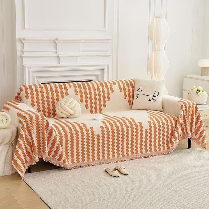 HAOMAIJIA Boho Sofa Covers Couch Covers for 3 Cushion Couch Sofa Pet Friendly Soft Thick Non Slip Couch Cover for Dogs Washable Sectional Couch Covers L Shape Furniture Protector (Orange, 71"x118")