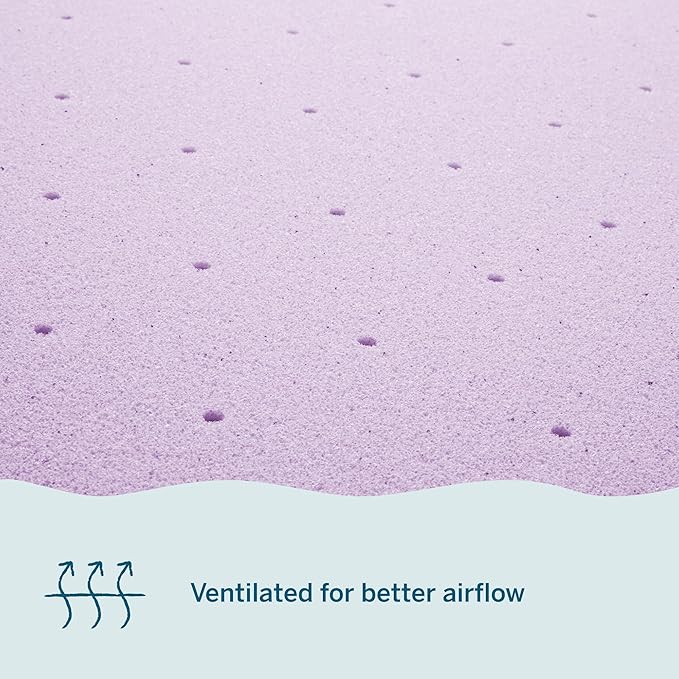 Lucid 4 Inch Lavender Infused Memory Foam Mattress Topper - Ventilated Design – Pressure Relieving Bed Topper - Mattress Pad – CertiPur Certified - Full Size