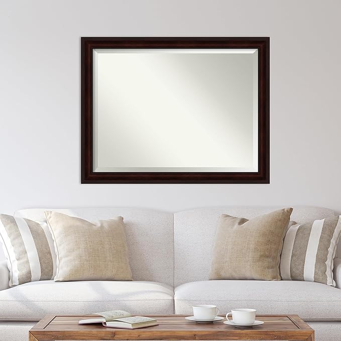 Amanti Art Brown Wall Mirror 35x45 Coffee Bean Brown Rectangle Bathroom Mirror for Wall Decor Living Room, X-Large Casual Frame, Hangs Horizonally and Vertically, Bathroom Decor, Beveled Edge from WI