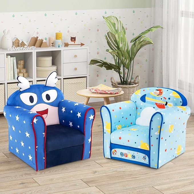 Costzon Kids Couch, Children's Sofa Armrest Chair with Pattern, Toddler Furniture w/Sturdy Wood Construction, Preschool, Lightweight Kids Couch Sofa Chair for Aged 1-5 Boys & Girls Gifts, Airplane