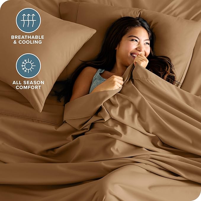 Bare Home Full Sheet Set - Luxury 1800 Ultra-Soft Microfiber Full Bed Sheets - Double Brushed - Deep Pockets - Easy Fit - 4 Piece Set - Bedding Sheets & Pillowcases (Full, Caramel)