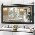 Hasipu Farmhouse Bathroom Mirror, 60"x30" Rustic Wood Framed Wall Mounted Mirror, Black Vintage Vanity Mirror Barn Door Style Decrative Mirrors
