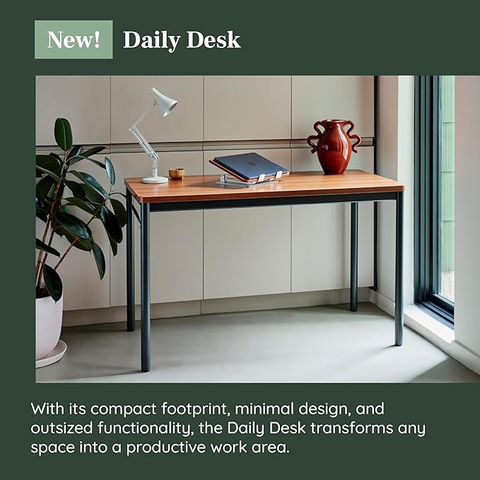 Branch Daily Desk - Functional at Home Office Desk with Effortless Assembly, Timeless Design, Rounded Corners, and Built-in Cable Notch - 36” W x 28.5” H x 24” D - Walnut White Work Table