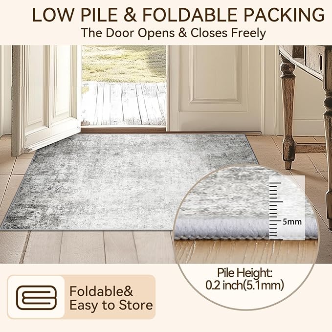 Washable Area Rugs 5'x8' Non-Slip Modern Abstract Soft for Living Room Entryway Bedroom Nursery, Print Pattern, Gray White Grey