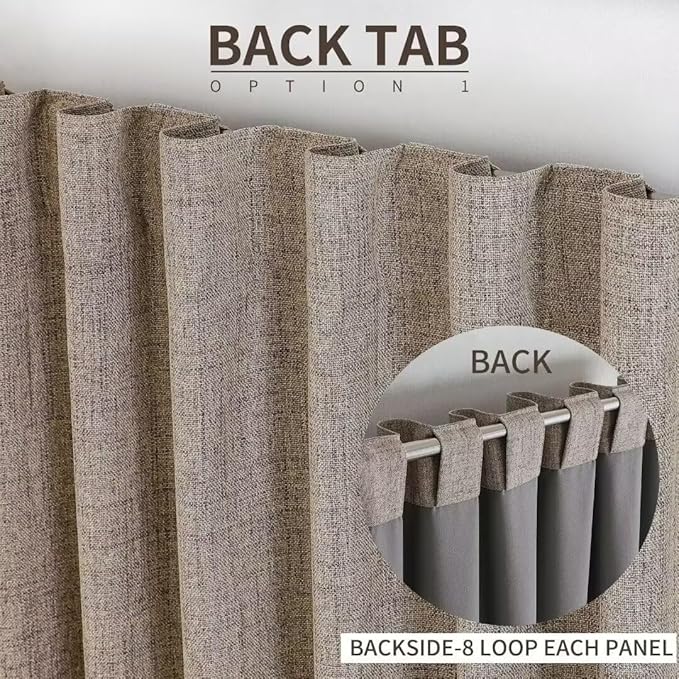 Joydeco Natural Linen Curtains 108 inch Length 2 Panels Set Burg 100% Blackout Patio Door Curtain Room Darkening Sliding Door Curtains Thermal Insulated Back tab Rod Pocket(105x108 inch, Linen)