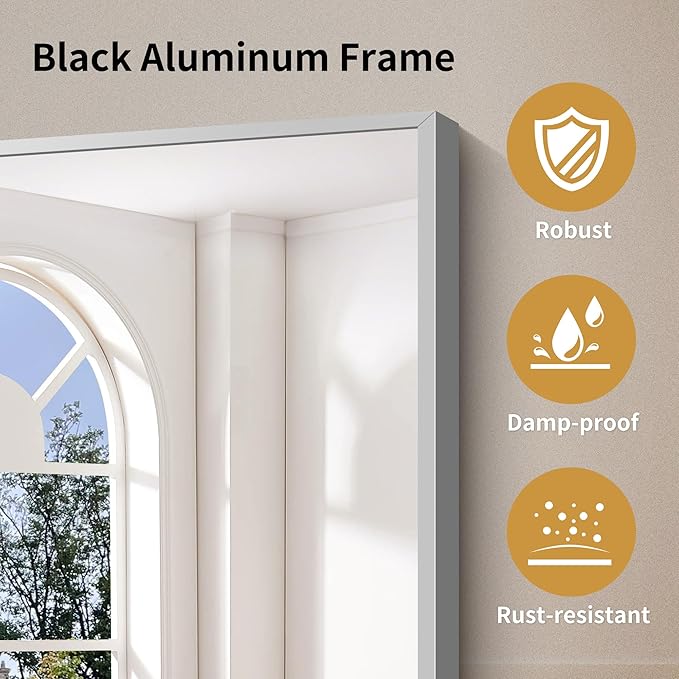 YIROMAN Bathroom Mirror 48"x36", Large Brushed Silver Bathroom Mirror for Over Sink with Aluminum Frame, Rectangular Vanity Mirror with Right Angle, Wall Mirror Hangs Horizontal or Vertical