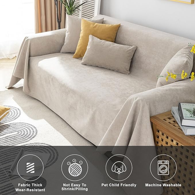 STACYPIK Waterproof Anti-Cat Scratch Couch Covers, Beige Sofa Covers for Dogs, Non-Slip Couch Covers for 2 Cushion Couch, Washable Love Seat for Sectional, Furniture Protector Sofa Slipcover-71X90IIN