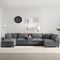 Merax 140'' Oversized Modular Sectional Sofa with Storage Ottoman and Console, Removable Storage Pockets, Cup Holder, Wide Seat, USB Charger, 6 Seat U Shaped Chenille Couch Set for Living Room, Gray