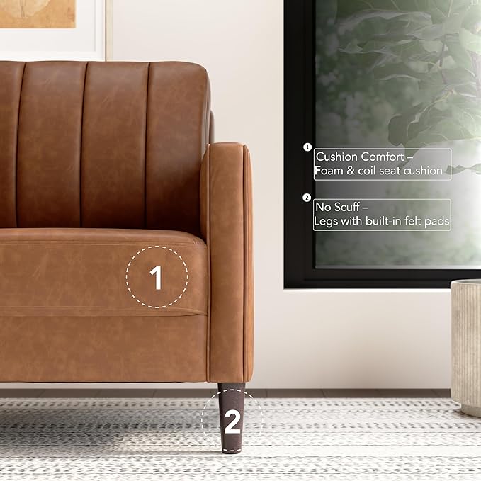Bush Home 32-inch Accent Chair, Living Room Furniture, Max Collection, Buffed Camel Vegan Leather